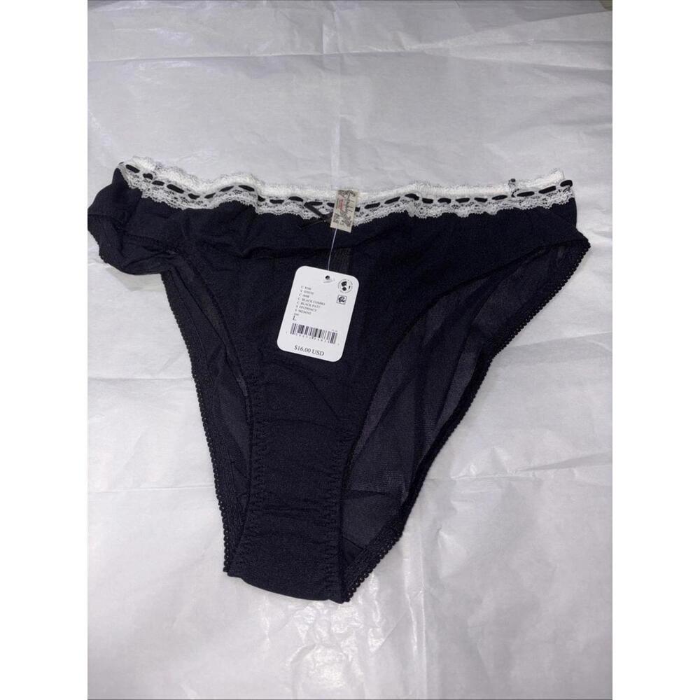 intimately free people So Sweet Bikini Panties Blk Sheer White Lace Large